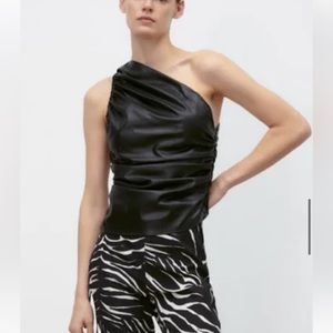 Zara leather one shoulder twist top